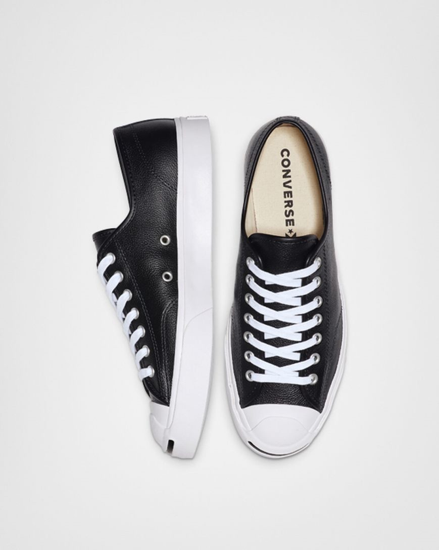 Tenisky Nizke Converse Jack Purcell Kozene Damske Čierne Biele | SK YOPDI9